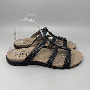 Taos Womens Size 10 Nifty Slide Sandal Black Leather Slip On Comfort Hook & Loop